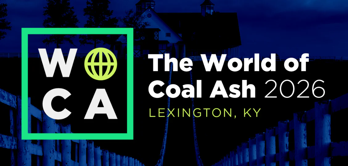 woca-2026 | Powder & Bulk Solids Process Equipment Banner for World Coal Ash 2026 in Lexington, Kentucky, featuring the WCA logo (neon green square and globe) against a dark backdrop.