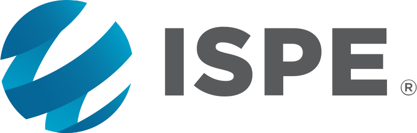 ISPE logo: blue ribbon globe to the left and the letters ISPE in bold gray to the right.