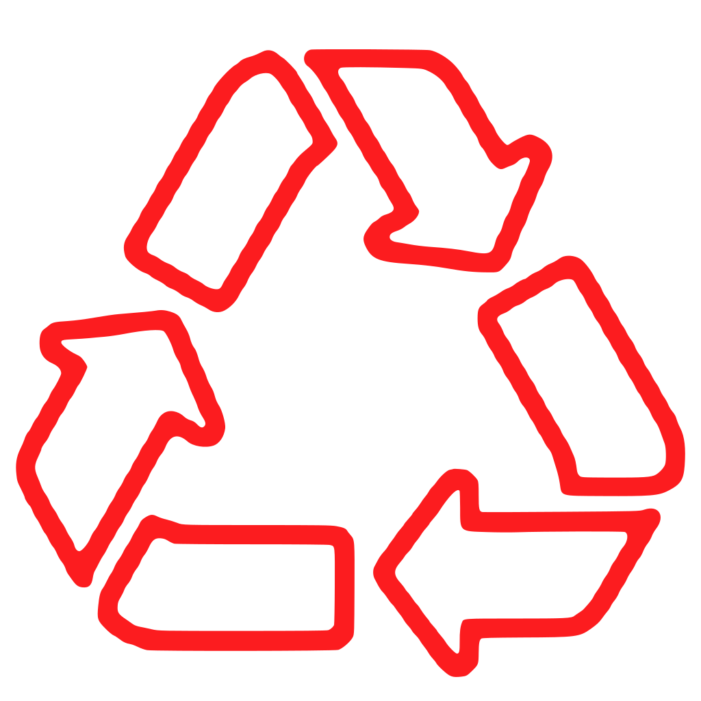 recycling-icon-red | Powder & Bulk Solids Process Equipment Red recycling symbol composed of four curved arrows forming a loop against a black background, indicating recycling or reuse sanitation.